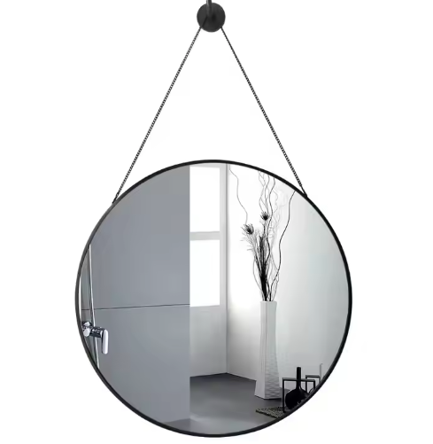 Black Round Mirror with hanging chain