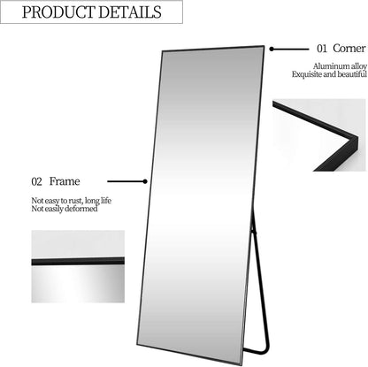 Full length rectangle mirror|65 inch long|Black color|Floor Standing Mirror by Sam Home Collection